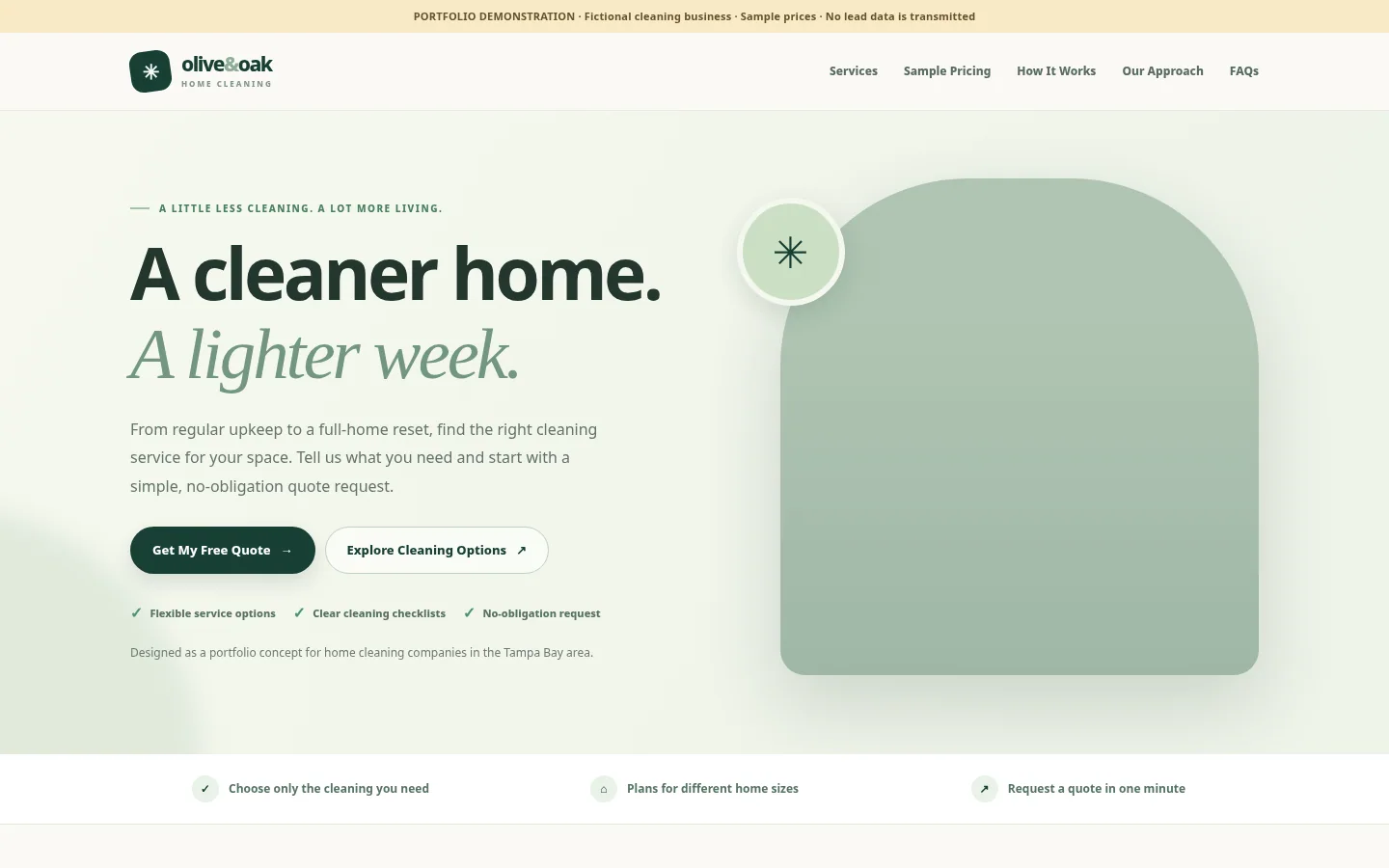 Olive & Oak landing page website screenshot